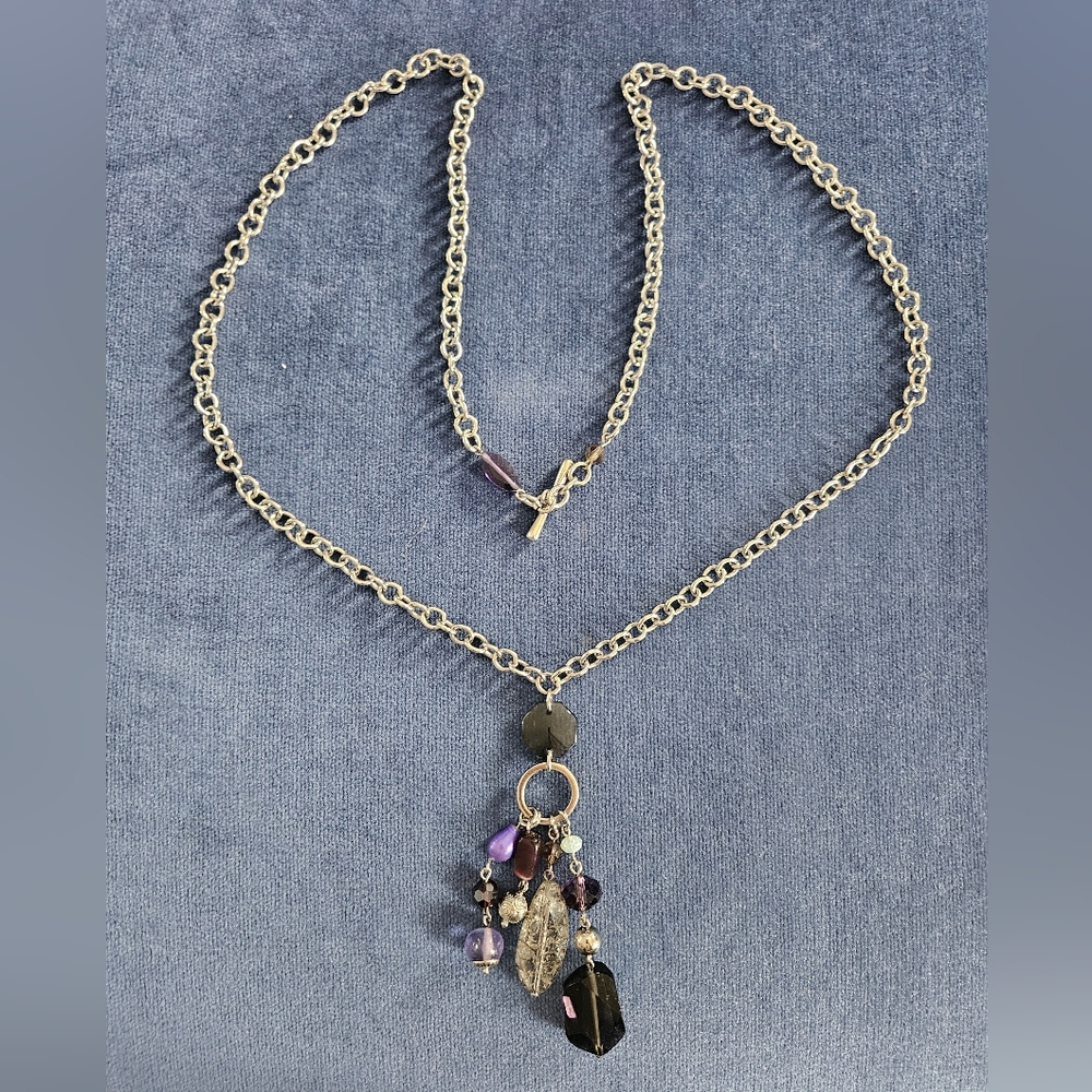 Silvertone Necklace with Purple Accents